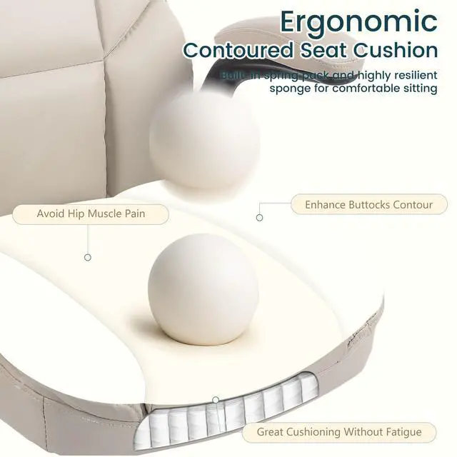 Alt view image 2 of 7 - Drafting Chair 500Lbs, Tall Office Chair for Standing Desk, High PU Leather Executive Office Chair with Flip-up Armrests, Ergonomic High Chair with Adjustable Foot Ring, Comfy Stool Chairs, Beige