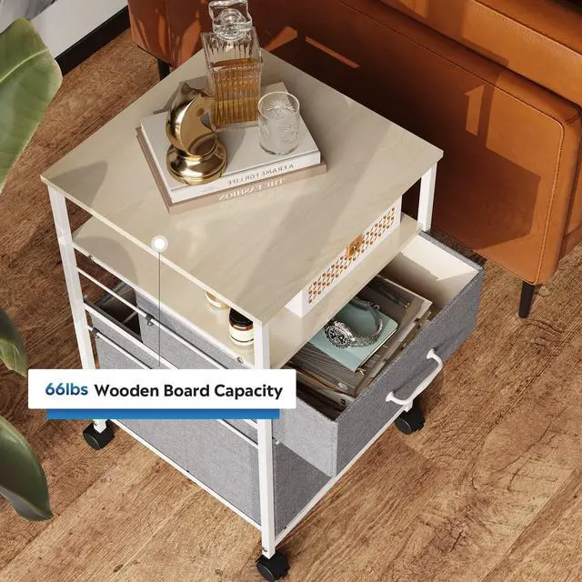 Alt view image 4 of 7 - 2 Drawer Mobile File Cabinet with Open Storage Shelf | Rolling Printer Stand, Fabric Vertical Filing Cabinet fits A4 or Letter Size for Home Office, Light Grey