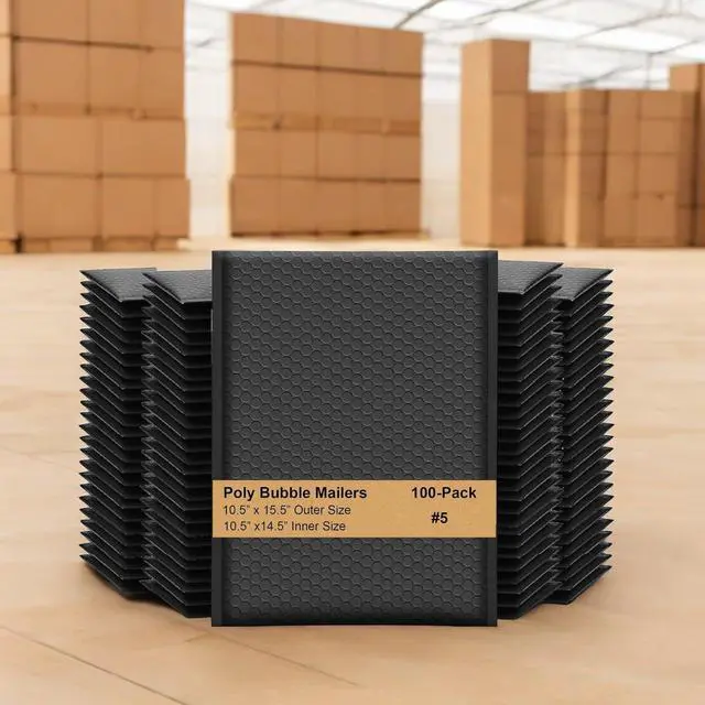 Alt view image 7 of 7 - 10.5x15.25 Inch Black Poly Bubble Mailers #5, 100-Pack Large Self-Seal Padded Envelopes, Waterproof Shipping Mailers for Tablets, Electronics, Headphones & Gadgets