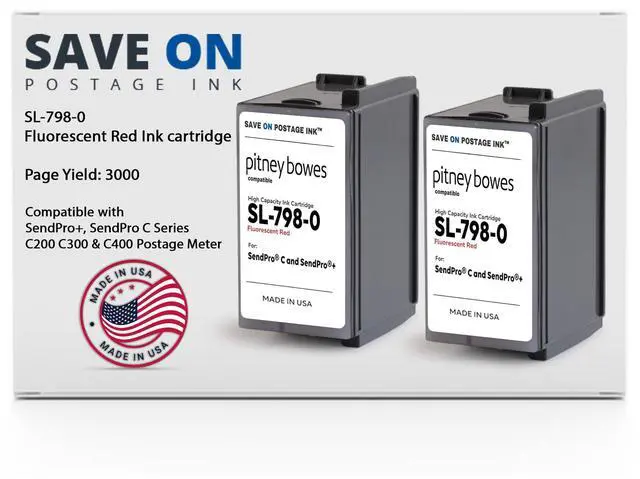 Main image of (2 Pack SL-798-0 Compatible Pitney Bowes Ink Cartridge, Fluorescent Red Printer Ink Cartridge for SendPro+, SendPro C Series C200/300/400 Postage Meters - Replacement Printer Ink