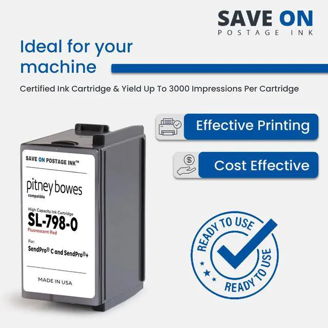 Alt view image 3 of 7 - (2 Pack SL-798-0 Compatible Pitney Bowes Ink Cartridge, Fluorescent Red Printer Ink Cartridge for SendPro+, SendPro C Series C200/300/400 Postage Meters - Replacement Printer Ink