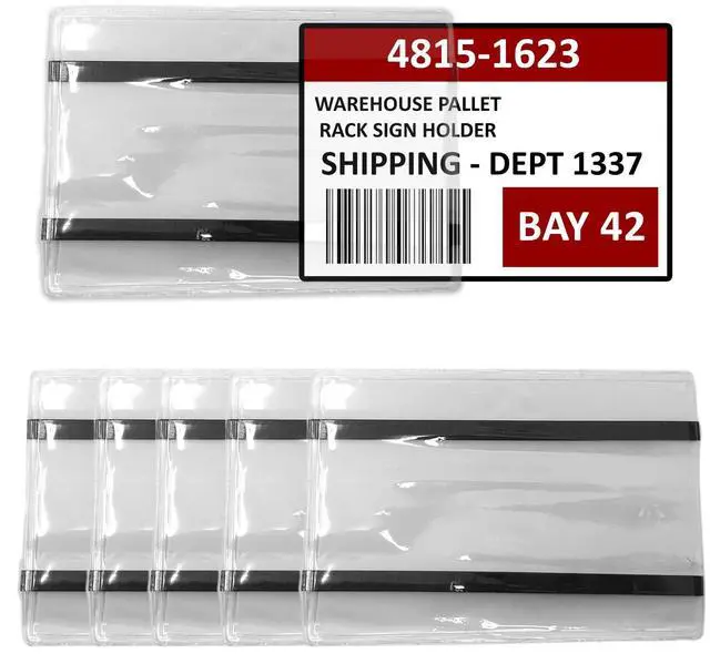 Main image of Pallet Rack Sign Holder Kit Clear Vinyl Pouch with Magnet for 4" H x 6" L Cards - 50 Pack