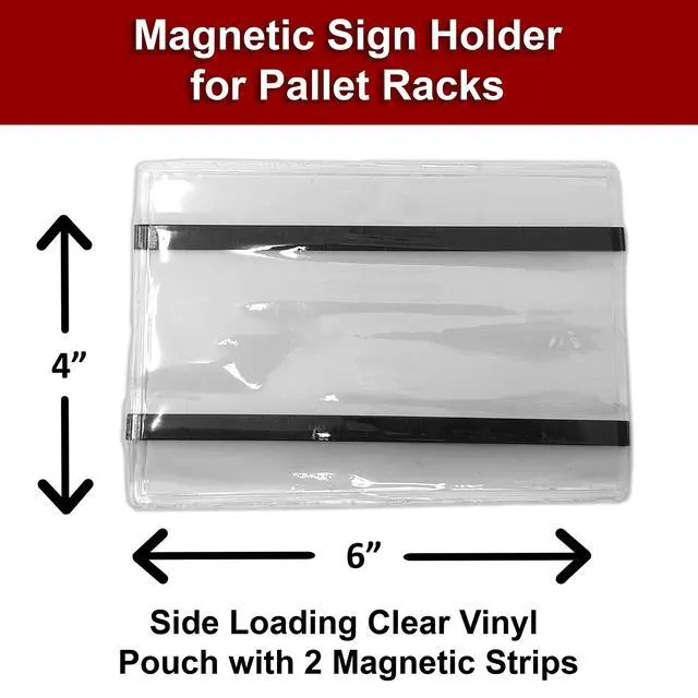 Alt view image 2 of 6 - Pallet Rack Sign Holder Kit Clear Vinyl Pouch with Magnet for 4" H x 6" L Cards - 50 Pack