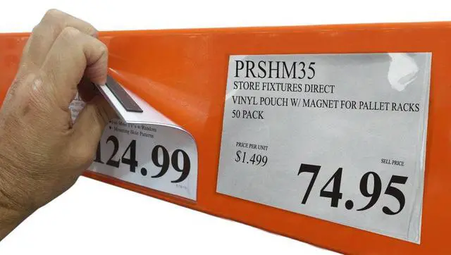 Alt view image 6 of 6 - Pallet Rack Sign Holder Kit Clear Vinyl Pouch with Magnet for 4" H x 6" L Cards - 50 Pack