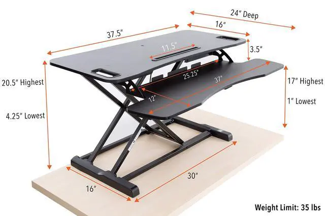 Alt view image 3 of 7 - Flexpro Hero 37 Inch Standing Desk Converter, for Office and Home, Height Adjustable, 2 Level Sit to Stand Workspace with Keyboard Shelf & Monitor Riser, Sit or Stand (Black, 37 x 18 x 4.5 to 20)