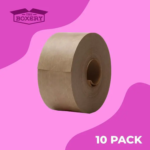 Alt view image 2 of 6 - Water Activated Kraft Fiberglass Reinforced Packing Tape, 3x450 - 233 Grade- (10 Rolls Included) Gummed Paper for Heavy Duty Packaging and Shipping, Writable, Eco-Friendly