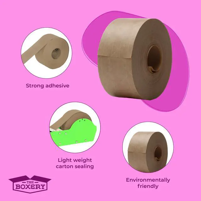 Alt view image 4 of 6 - Water Activated Kraft Fiberglass Reinforced Packing Tape, 3x450 - 233 Grade- (10 Rolls Included) Gummed Paper for Heavy Duty Packaging and Shipping, Writable, Eco-Friendly
