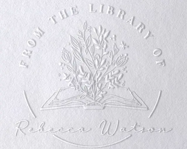 Main image of Book Embosser Personalized from The Library of | Ex Libris | Floral Stamper | Custom Library Stamps | Monogram Self-Inking Wood Handle (Floral 3)