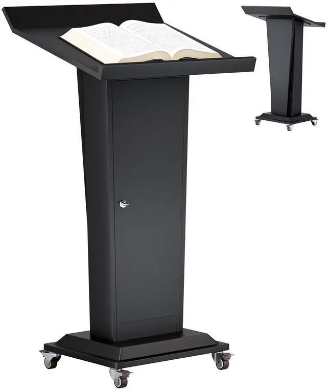 Main image of Ultral 45.3IN Podium Lectern with Wheels, Iron Pulpit for Churches Stand with Lockable Double-Layer Storage, Modern Metal Pulpits Lectern for Classroom, Conference, Presentation,Wedding