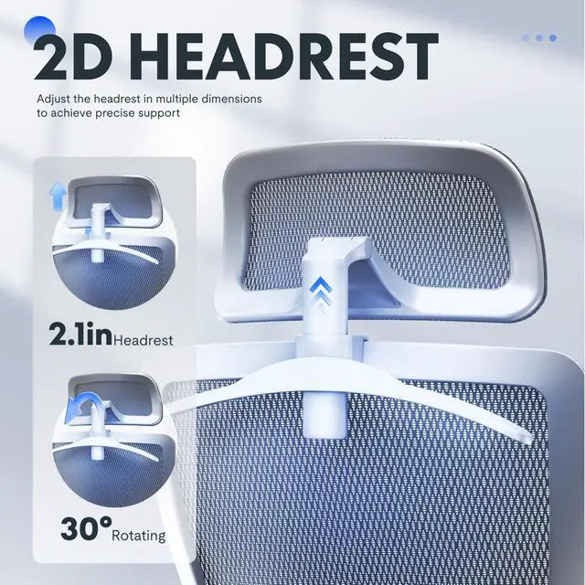 Alt view image 6 of 7 - Ergonomic Office Chair High Back Mesh Swivel Computer Chair Executive Office Desk Chairs with Adjustable Lumbar Support/2D Headrest/90-130° 3-Level Reclining, OC3 Air, Light Gray
