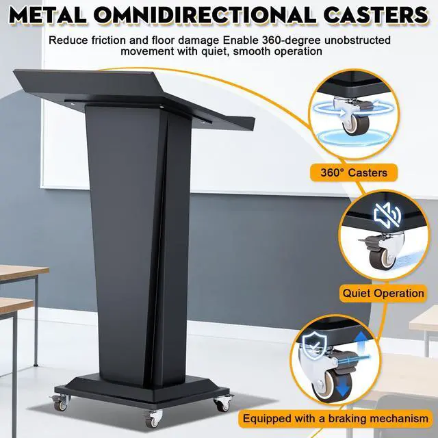 Alt view image 3 of 7 - Ultral 45.3IN Podium Lectern with Wheels, Iron Pulpit for Churches Stand with Lockable Double-Layer Storage, Modern Metal Pulpits Lectern for Classroom, Conference, Presentation,Wedding