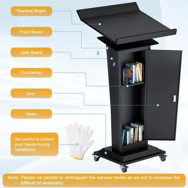 Alt view image 6 of 7 - Ultral 45.3IN Podium Lectern with Wheels, Iron Pulpit for Churches Stand with Lockable Double-Layer Storage, Modern Metal Pulpits Lectern for Classroom, Conference, Presentation,Wedding