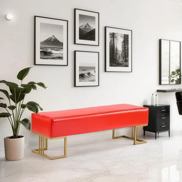 Alt view image 7 of 7 - Waiting Room Bench Seating Faux Leather, 55.1 Office Guest Chair Reception Chair, Lobby Furniture for Conference Room Beauty Salon Barbershop Small Space