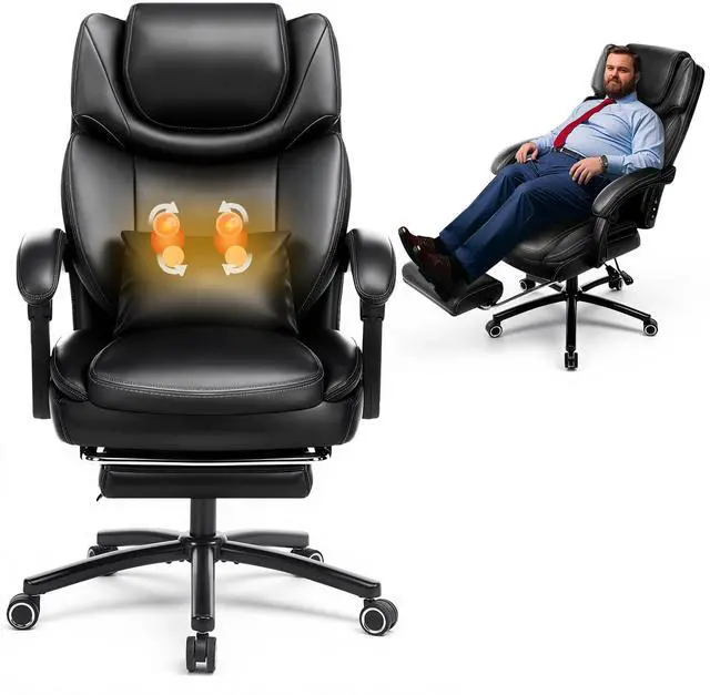 Main image of 500lbs 3D Kneading Massage Office Chair with FootRest, Big and Tall Ergonomic Reclining Computer Gaming Chair, Padded Linkage Armrests, Heavy Duty Metal Base Executive Office Chair