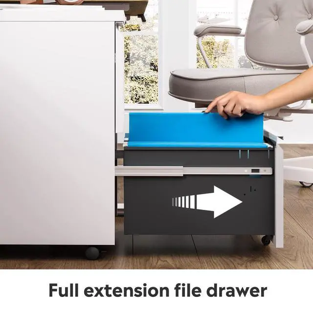 Alt view image 6 of 7 - 2 Drawer File Cabinet with Lock for Home Office, Fully Assembled | Under Desk Metal Filing Cabinet with Wheels, Fits Letter/Legal/A4 Size, White