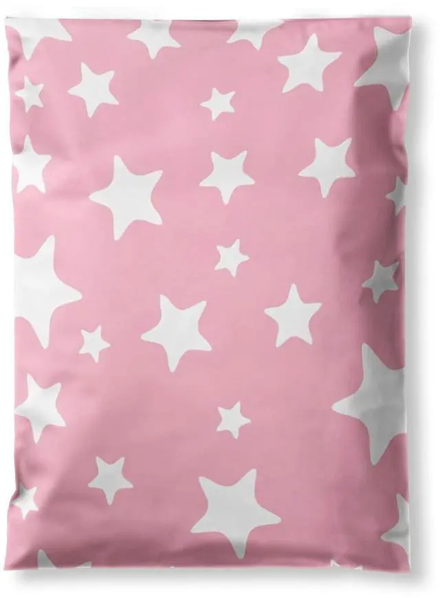 Main image of 10 x 13 Glossy Light Pink and White Stars Decorative Plastic Poly Mailer Bags Waterproof Shipping Mailing Envelope 2 Mil Permanent Adhesive Seal (300 Pack, L. Pink)