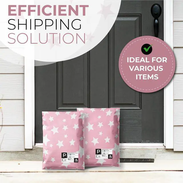 Alt view image 5 of 6 - 10 x 13 Glossy Light Pink and White Stars Decorative Plastic Poly Mailer Bags Waterproof Shipping Mailing Envelope 2 Mil Permanent Adhesive Seal (300 Pack, L. Pink)