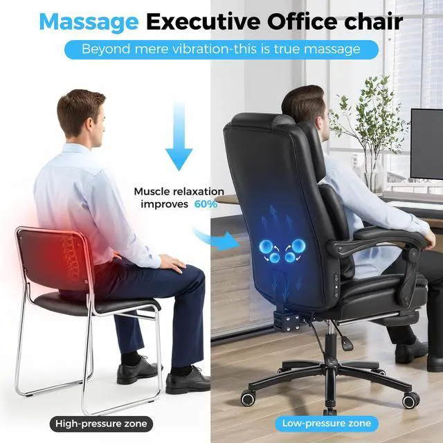 Alt view image 4 of 7 - 500lbs 3D Kneading Massage Office Chair with FootRest, Big and Tall Ergonomic Reclining Computer Gaming Chair, Padded Linkage Armrests, Heavy Duty Metal Base Executive Office Chair
