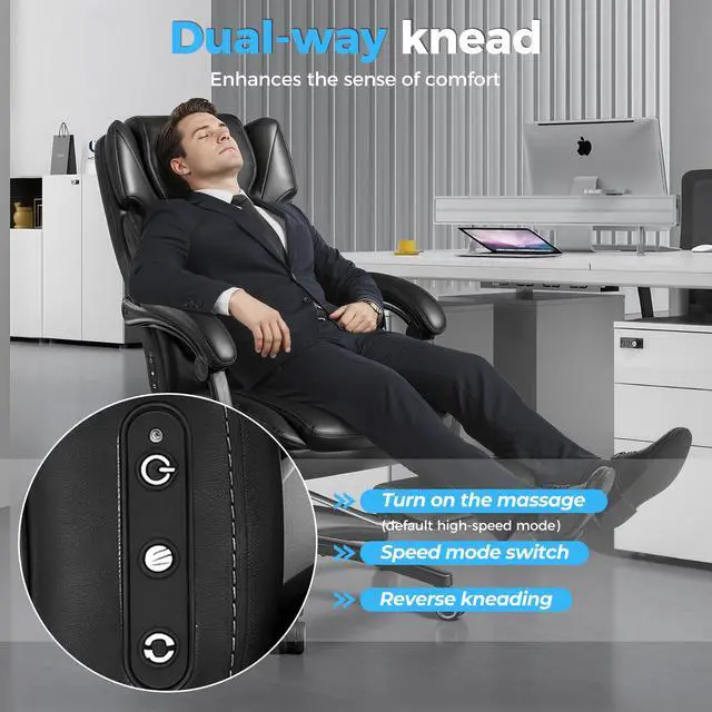 Alt view image 5 of 7 - 500lbs 3D Kneading Massage Office Chair with FootRest, Big and Tall Ergonomic Reclining Computer Gaming Chair, Padded Linkage Armrests, Heavy Duty Metal Base Executive Office Chair