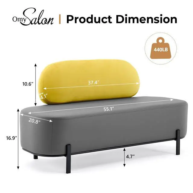 Alt view image 2 of 7 - Waiting Room Bench with Back, 55.1" Office Guest Chair, Faux Leather Upholstered Reception Seating, Lobby Bench for Beauty Salon Barbershop Airport Bank Hall Room Conference