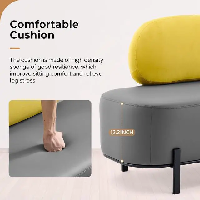 Alt view image 3 of 7 - Waiting Room Bench with Back, 55.1" Office Guest Chair, Faux Leather Upholstered Reception Seating, Lobby Bench for Beauty Salon Barbershop Airport Bank Hall Room Conference