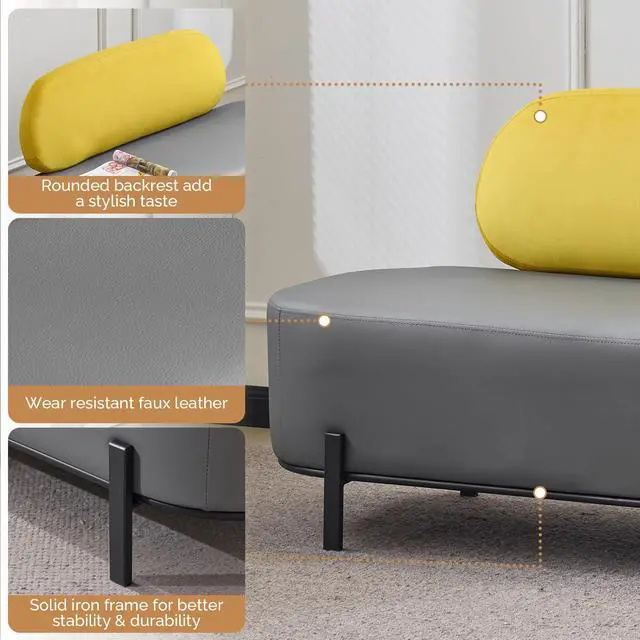 Alt view image 4 of 7 - Waiting Room Bench with Back, 55.1" Office Guest Chair, Faux Leather Upholstered Reception Seating, Lobby Bench for Beauty Salon Barbershop Airport Bank Hall Room Conference