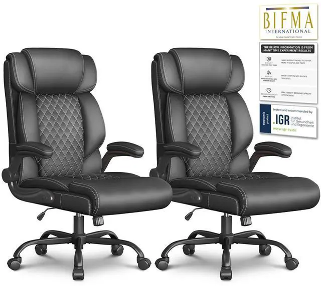 Main image of Office Chair-Executive High Back Breathable Big and Tall Office Chair Flip-up Armrests Lumbar Support-Ergonomic Leather Rolling Swivel Chair with Rock Function for Working Studying Gaming,2 Pack
