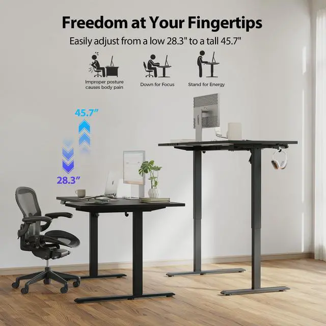 Alt view image 5 of 7 - 63 x 35 Inch Corner L Shaped Electric Standing Desk, Black | Electric Height Adjustable, L-shape Workspace, Sturdy Steel Frame, Memory Preset, Hooks, 154 lbs, Easy Assembly, Splice Board