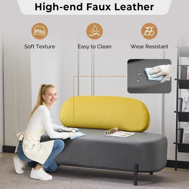 Alt view image 5 of 7 - Waiting Room Bench with Back, 55.1" Office Guest Chair, Faux Leather Upholstered Reception Seating, Lobby Bench for Beauty Salon Barbershop Airport Bank Hall Room Conference