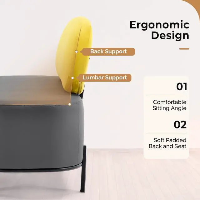 Alt view image 6 of 7 - Waiting Room Bench with Back, 55.1" Office Guest Chair, Faux Leather Upholstered Reception Seating, Lobby Bench for Beauty Salon Barbershop Airport Bank Hall Room Conference