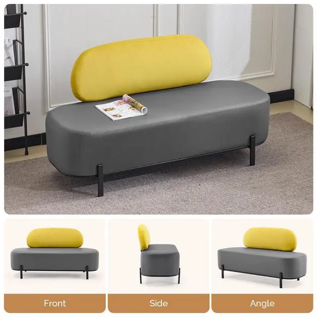 Alt view image 7 of 7 - Waiting Room Bench with Back, 55.1" Office Guest Chair, Faux Leather Upholstered Reception Seating, Lobby Bench for Beauty Salon Barbershop Airport Bank Hall Room Conference