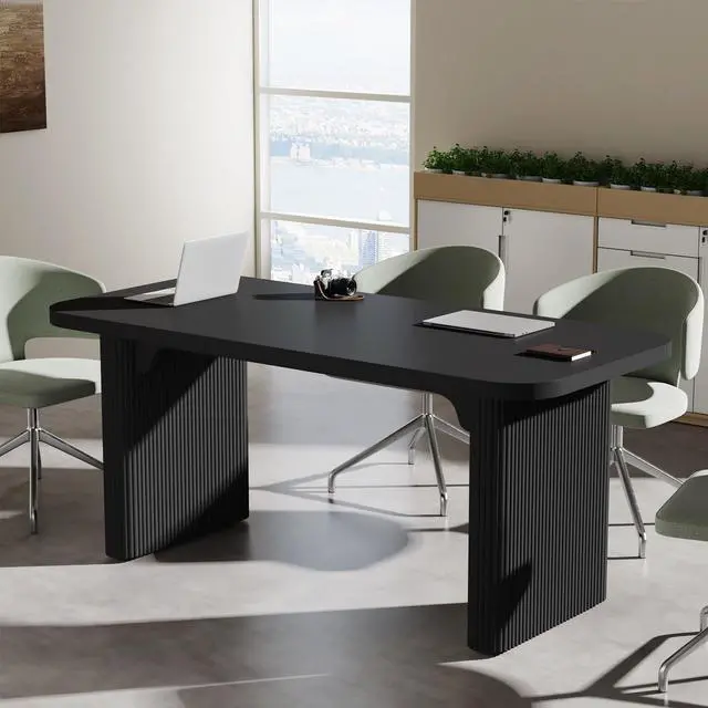 Main image of 5 ft Conference Table, Modern Rectangular Meeting Seminar Table with Double Pedestal, 62-Inch Large Boardroom Table for Office (Black)