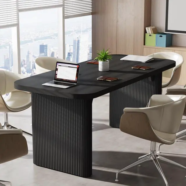 Alt view image 3 of 7 - 5 ft Conference Table, Modern Rectangular Meeting Seminar Table with Double Pedestal, 62-Inch Large Boardroom Table for Office (Black)
