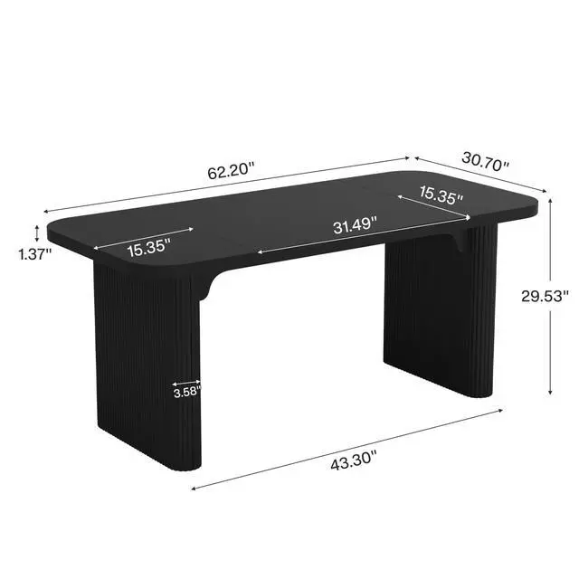 Alt view image 2 of 7 - 5 ft Conference Table, Modern Rectangular Meeting Seminar Table with Double Pedestal, 62-Inch Large Boardroom Table for Office (Black)