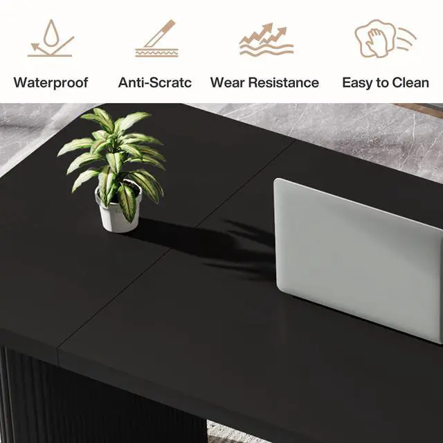 Alt view image 5 of 7 - 5 ft Conference Table, Modern Rectangular Meeting Seminar Table with Double Pedestal, 62-Inch Large Boardroom Table for Office (Black)