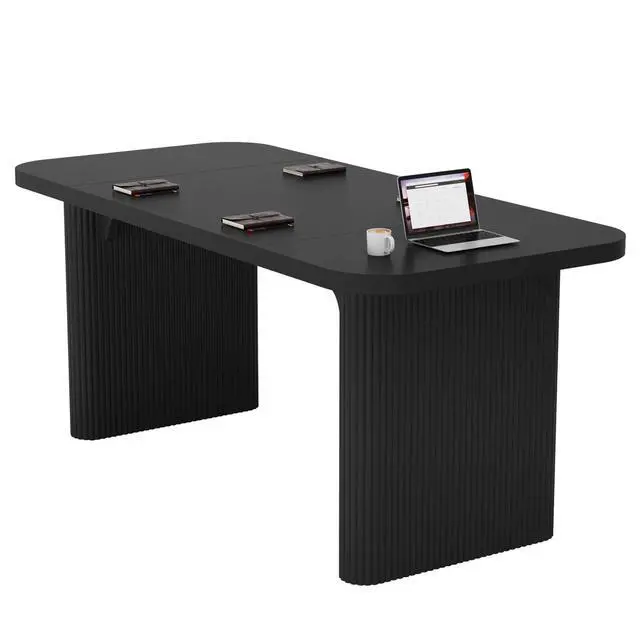 Alt view image 7 of 7 - 5 ft Conference Table, Modern Rectangular Meeting Seminar Table with Double Pedestal, 62-Inch Large Boardroom Table for Office (Black)