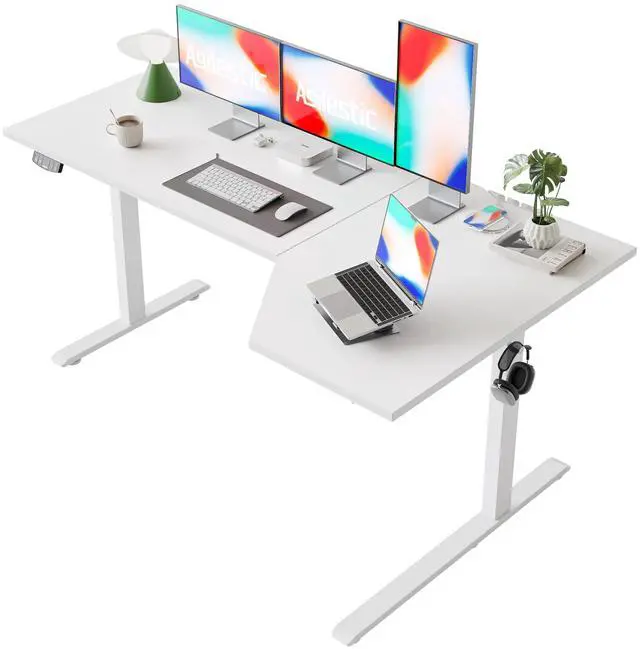 Main image of 63 x 35 Inch Corner L Shaped Electric Standing Desk, White | Electric Height Adjustable, L-shape Workspace, Sturdy Steel Frame, Memory Preset, Hooks, 154 lbs, Easy Assembly, Splice Board