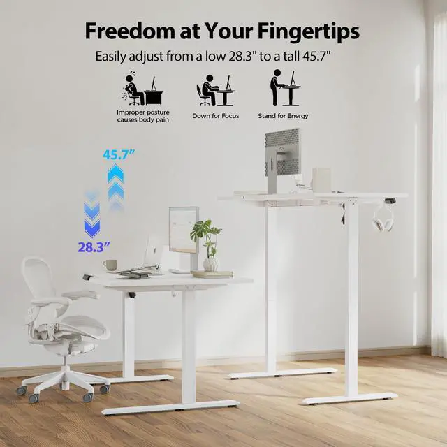 Alt view image 6 of 7 - 63 x 35 Inch Corner L Shaped Electric Standing Desk, White | Electric Height Adjustable, L-shape Workspace, Sturdy Steel Frame, Memory Preset, Hooks, 154 lbs, Easy Assembly, Splice Board