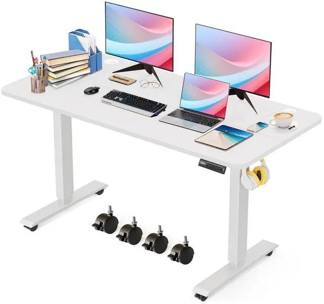 Main image of Standing Desk Adjustable Height, 48'' X 24'' Ergonomic Home Office Computer Workstations with Wheels and Hooks, 27''-45'' Lifting Range Stand Up Desk(White)