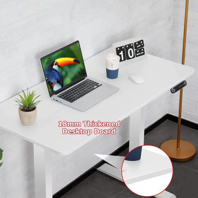 Alt view image 7 of 7 - Standing Desk Adjustable Height, 48'' X 24'' Ergonomic Home Office Computer Workstations with Wheels and Hooks, 27''-45'' Lifting Range Stand Up Desk(White)