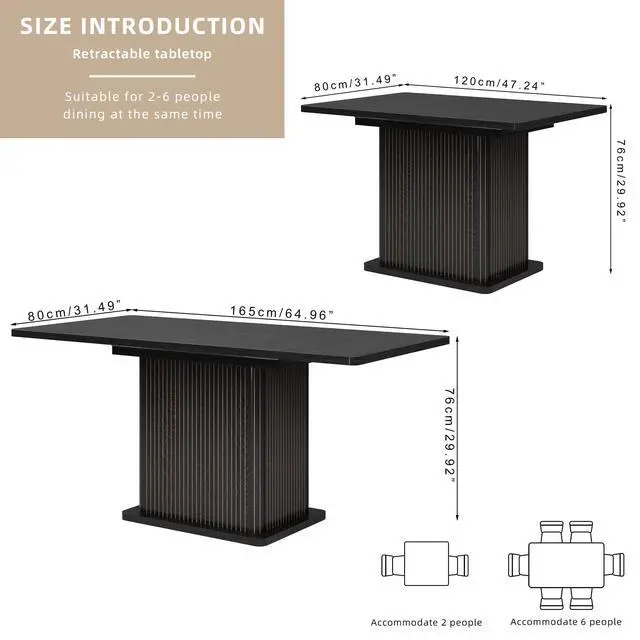 Alt view image 2 of 7 - Extendable Black Conference Table for 4-6 People, 47-65Inch | Modern Rectangle Meeting Room Table with Fluted Doors, Wood Storage, Small Compact, Square, Office, Training, Conference Room