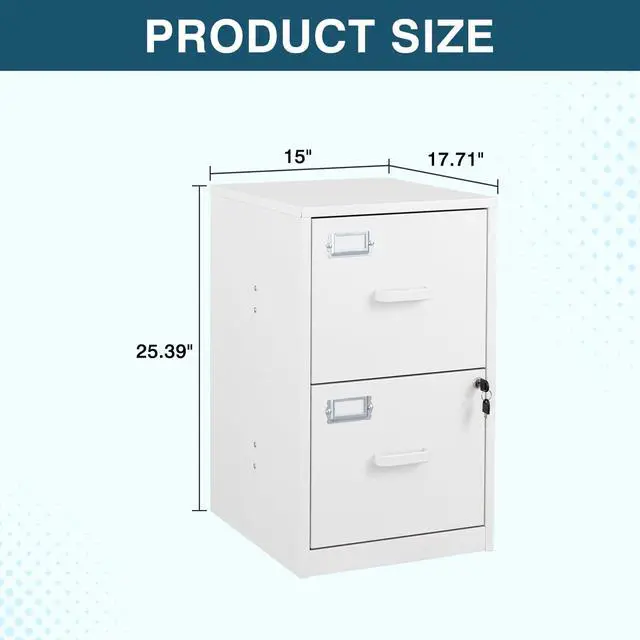 Alt view image 3 of 7 - 2 Drawer Filing Cabinet with Lock, Metal Vertical File Cabinets for Home Office, Lockable File Storage Cabinets Under Desk, Letter/A4 File Folders StorageWhite-Assembly Required