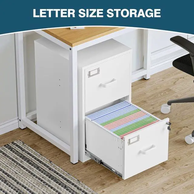 Alt view image 6 of 7 - 2 Drawer Filing Cabinet with Lock, Metal Vertical File Cabinets for Home Office, Lockable File Storage Cabinets Under Desk, Letter/A4 File Folders StorageWhite-Assembly Required