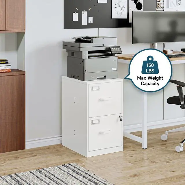 Alt view image 5 of 7 - 2 Drawer Filing Cabinet with Lock, Metal Vertical File Cabinets for Home Office, Lockable File Storage Cabinets Under Desk, Letter/A4 File Folders StorageWhite-Assembly Required