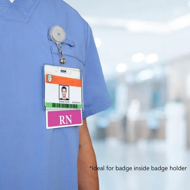 Alt view image 5 of 7 - 5 Pack - Oversized RN Badge Buddy - Horizontal XL Badge Buddies for Registered Nurses - 3 3/8 X 4 1/8 Role Identification Badge Backer Card for Nurses- USA Printed by (Hot Pink)