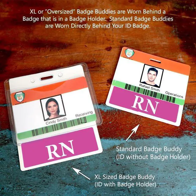 Alt view image 6 of 7 - 5 Pack - Oversized RN Badge Buddy - Horizontal XL Badge Buddies for Registered Nurses - 3 3/8 X 4 1/8 Role Identification Badge Backer Card for Nurses- USA Printed by (Hot Pink)