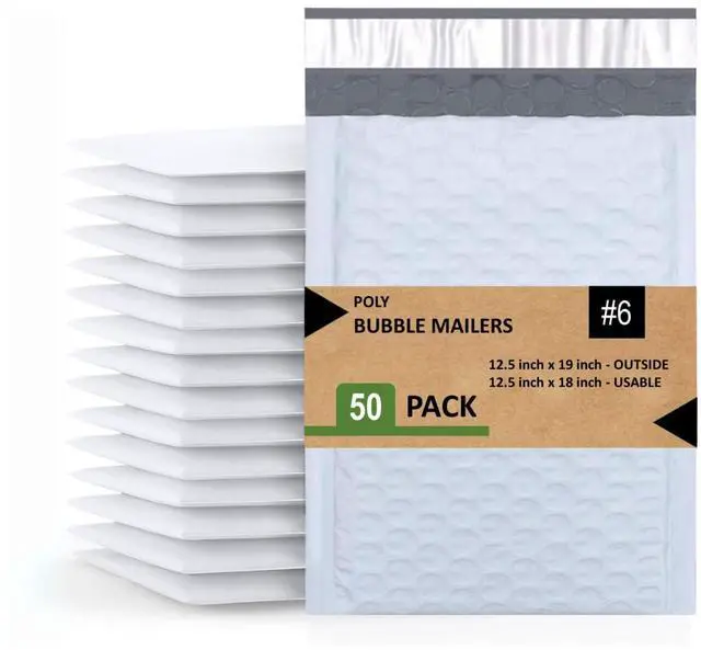 Main image of #6 Poly Bubble Mailers 12.5x19 Inches Shipping Padded Envelopes Self Seal Waterproof Cushioned Mailer, White (PBMVR_12.5X19-50), 50 Pack