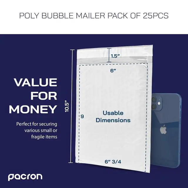Alt view image 3 of 7 - Waterproof Self-Seal Padded Poly Bubble Mailers 6x10, 250-Pack | Ideal for jewelry, cosmetics, SD cards, USB cables & accessories. Tear-resistant, lightweight, cushioned interior