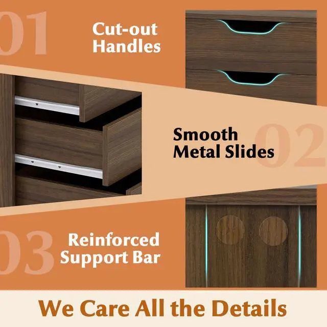 Alt view image 4 of 7 - 5-Drawer Vertical File Cabinet, Mobile Office Storage Cabinet with Drawers, Large Capacity, 2 Lockable Casters and Universal Wheels, Under Desk Side Printer Stand Rolling File Cabinet (Walnut)
