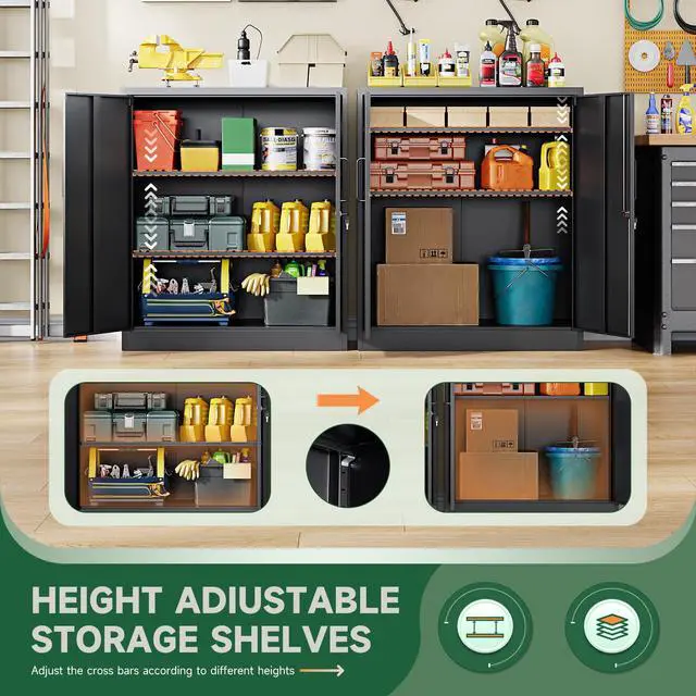 Alt view image 7 of 7 - Metal Storage Cabinets with Lock, Small Locker Steel Cabinets, Adjustable Shelves 2 Doors for Home,Office, Warehouse,Garage(Black-36)